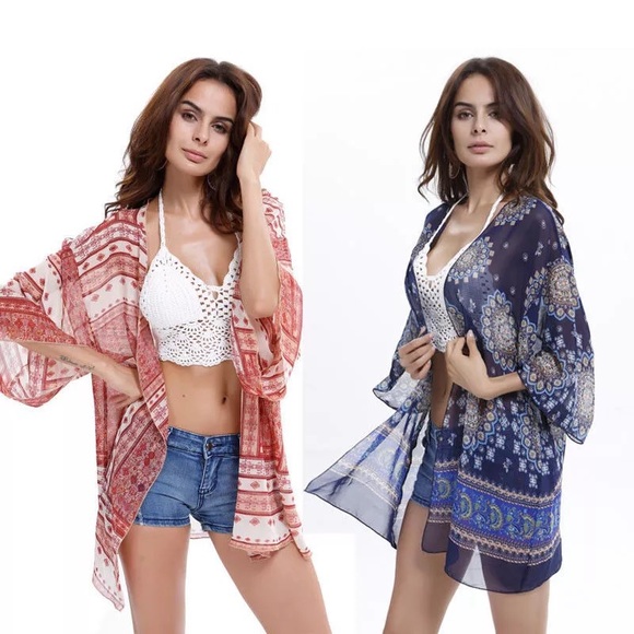 🌟New Boho Hippie Blue Beach Bikini Cute Kimono - Picture 5 of 8